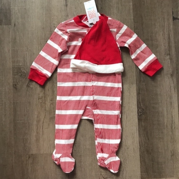New with tags Baby Christmas Santa hat & sleeper footies size 6 month - Picture 2 of 7